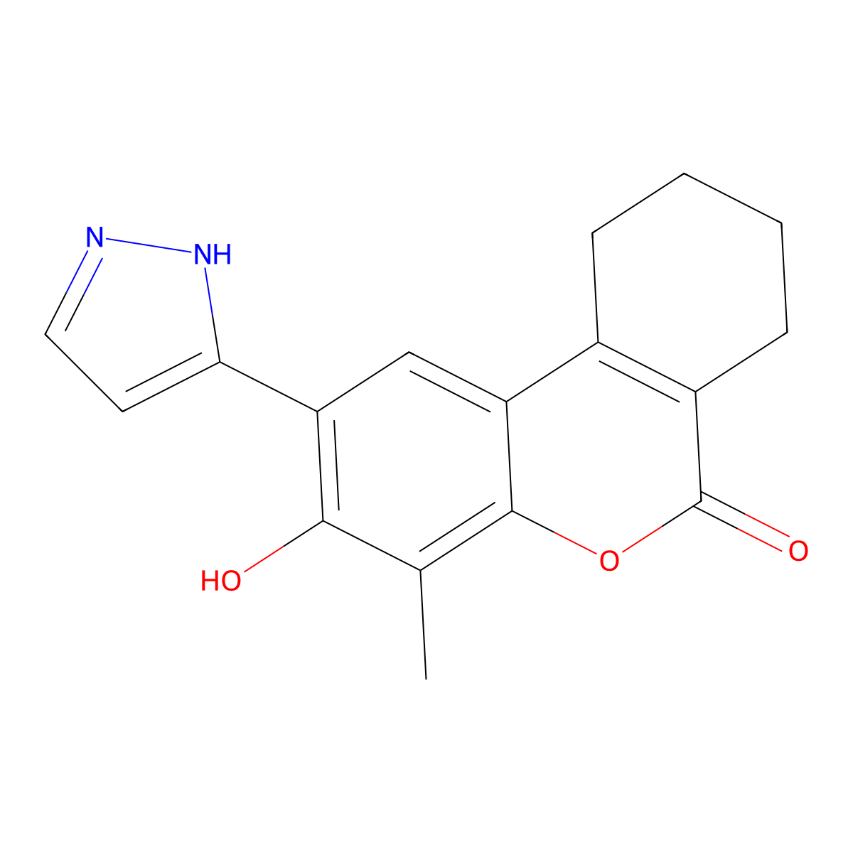 3-hydroxy-4-methyl-2-(1H-pyrazol-3-yl)-7,8,9,10-tetrahydro-6H-benzo[c]chromen-6-one molecular structure, CAS 1010867-25-0