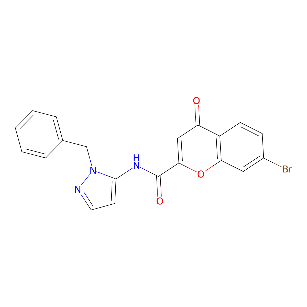 N-(1-benzyl-1H-pyrazol-5-yl)-7-bromo-4-oxo-4H-chromene-2-carboxamide molecular structure, CAS 1010867-35-2