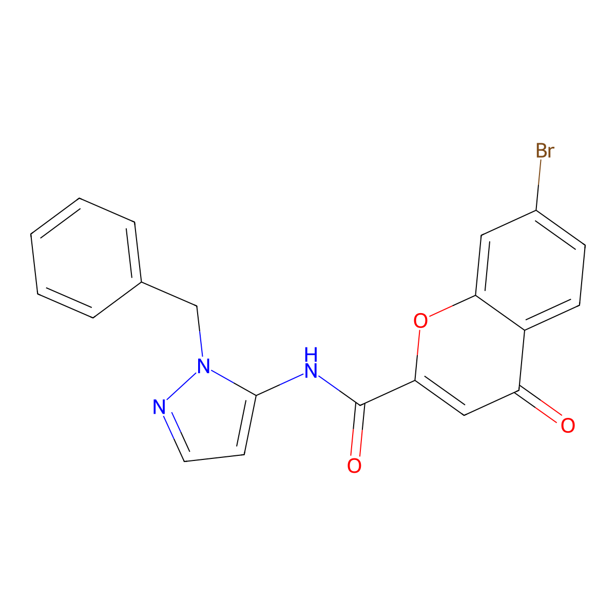 N-(1-benzyl-1H-pyrazol-5-yl)-7-bromo-4-oxo-4H-chromene-2-carboxamide molecular structure, CAS 1010867-35-2