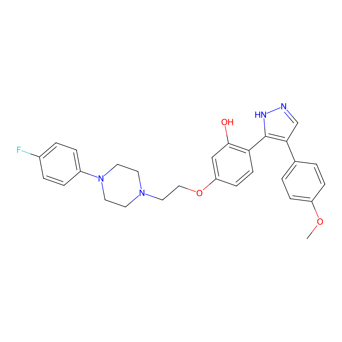 5-{2-[4-(4-fluorophenyl)-1-piperazinyl]ethoxy}-2-[4-(4-methoxyphenyl)-1H-pyrazol-3-yl]phenol molecular structure, CAS 1010867-37-4