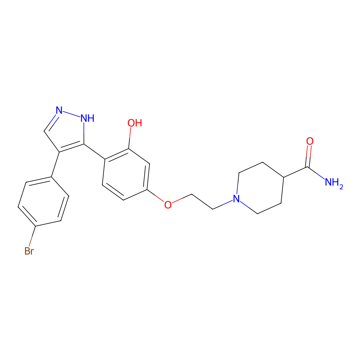 1-(2-(4-(4-(4-bromophenyl)-1H-pyrazol-3-yl)-3-hydroxyphenoxy)ethyl)piperidine-4-carboxamide molecular structure, CAS 1010867-54-5