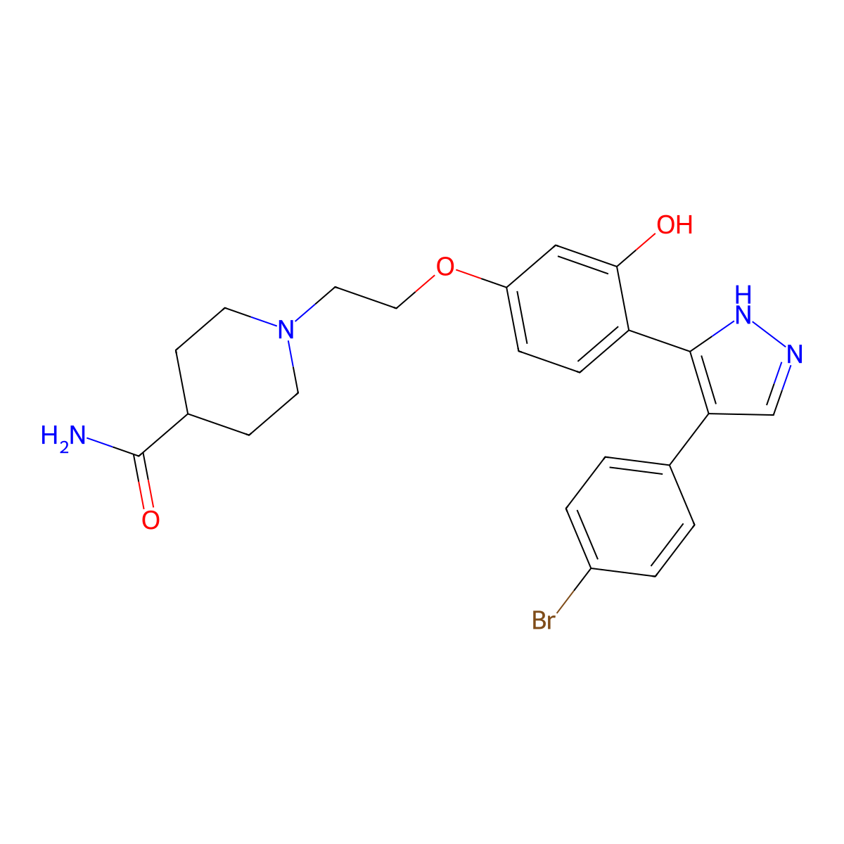 1-(2-(4-(4-(4-bromophenyl)-1H-pyrazol-3-yl)-3-hydroxyphenoxy)ethyl)piperidine-4-carboxamide molecular structure, CAS 1010867-54-5