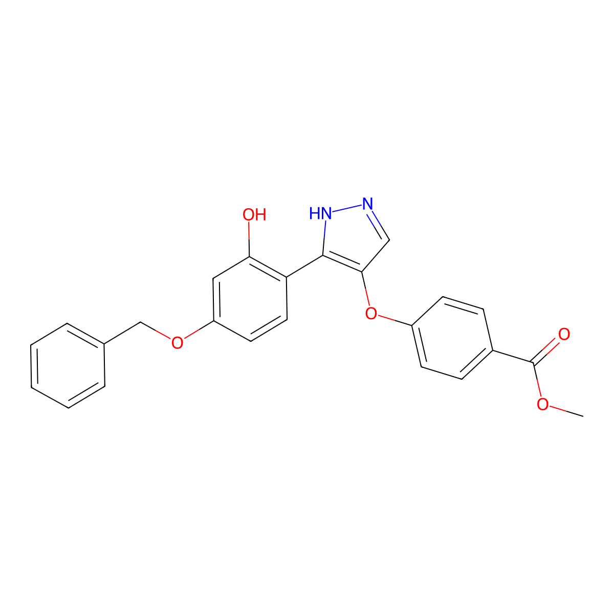 methyl 4-({3-[4-(benzyloxy)-2-hydroxyphenyl]-1H-pyrazol-4-yl}oxy)benzoate molecular structure, CAS 1010867-59-0