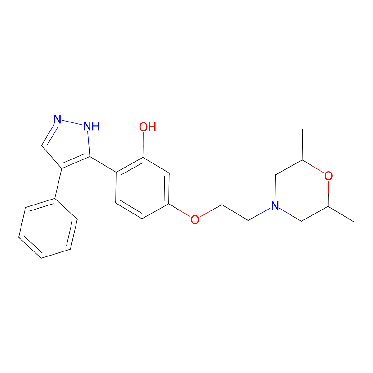 5-(2-(2,6-dimethylmorpholino)ethoxy)-2-(4-phenyl-1H-pyrazol-3-yl)phenol molecular structure, CAS 1010867-79-4