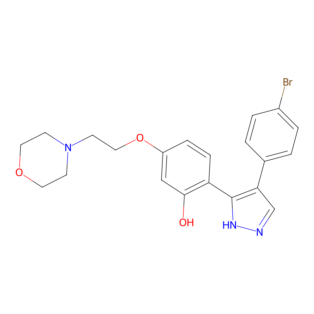 2-(4-(4-bromophenyl)-1H-pyrazol-3-yl)-5-(2-morpholinoethoxy)phenol molecular structure, CAS 1010868-33-3