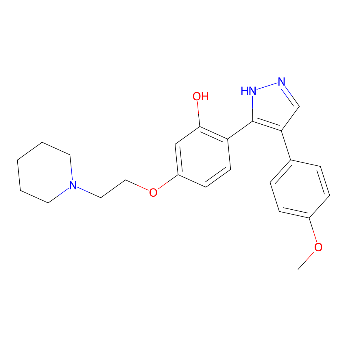 2-(4-(4-methoxyphenyl)-1H-pyrazol-3-yl)-5-(2-(piperidin-1-yl)ethoxy)phenol molecular structure, CAS 1010868-46-8
