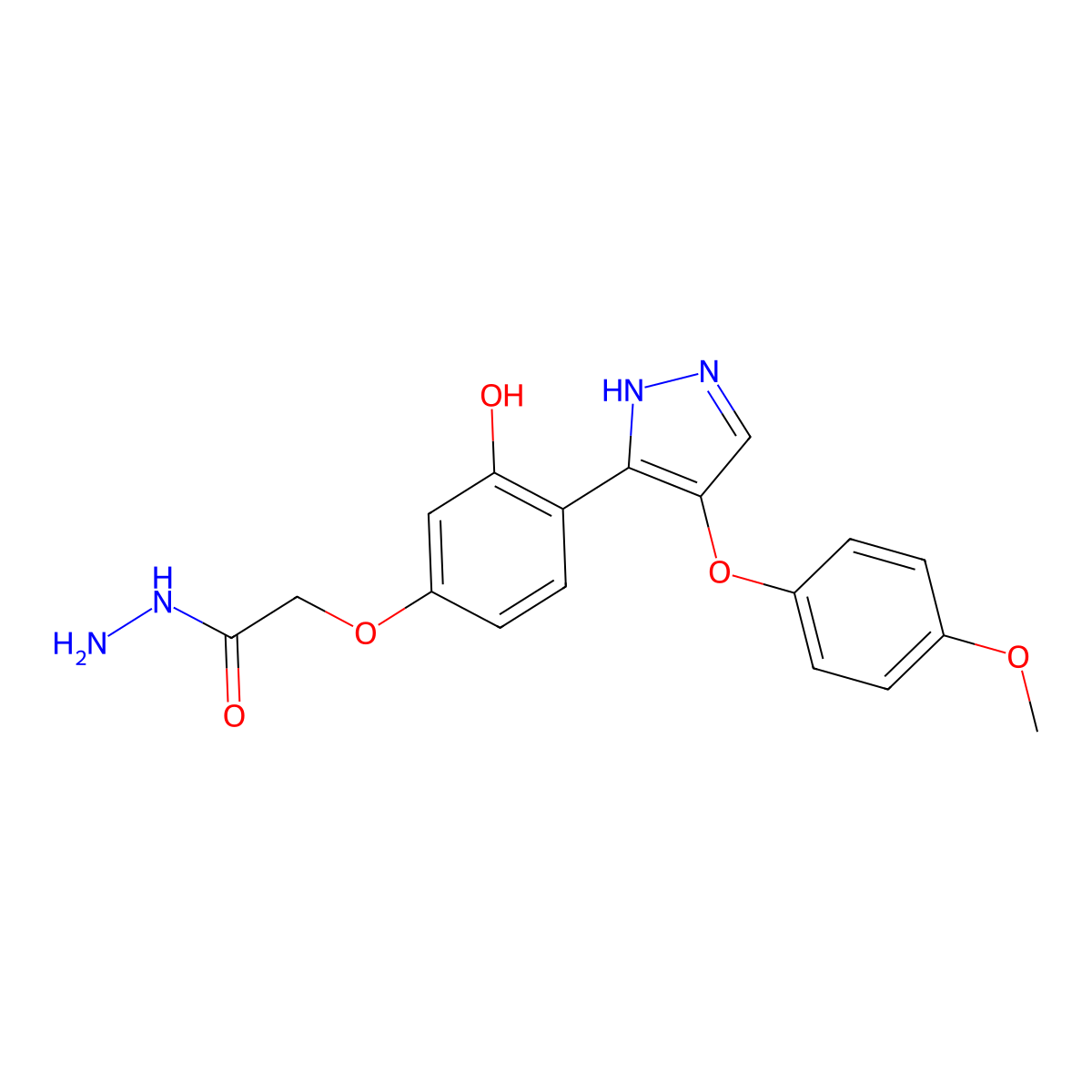 2-(3-hydroxy-4-(4-(4-methoxyphenoxy)-1H-pyrazol-3-yl)phenoxy)acetohydrazide molecular structure, CAS 1010868-56-0