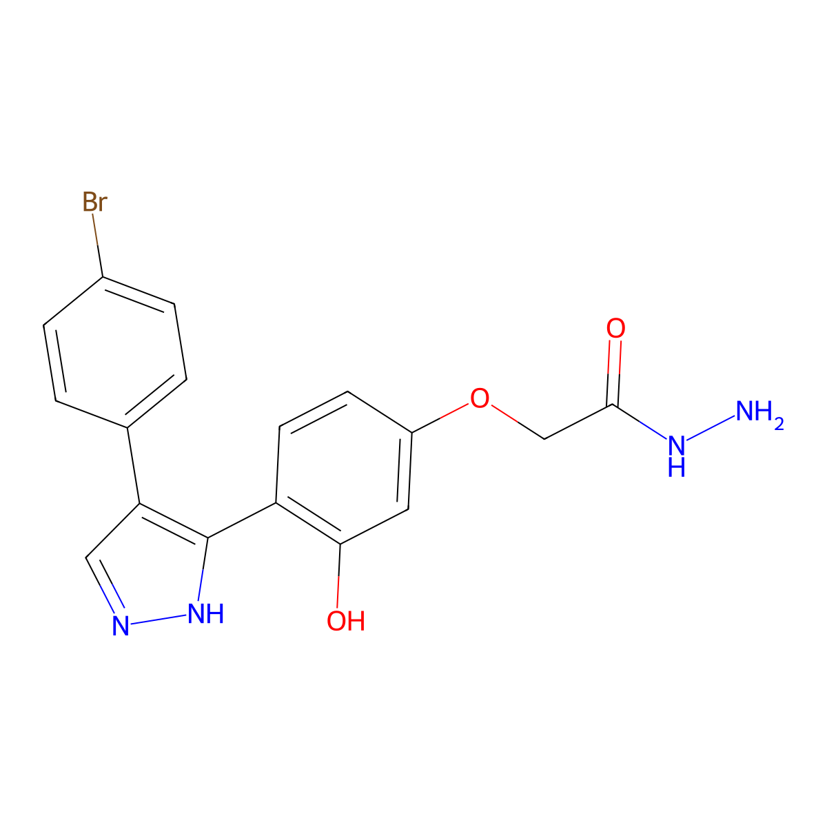 2-(4-(4-(4-bromophenyl)-1H-pyrazol-3-yl)-3-hydroxyphenoxy)acetohydrazide molecular structure, CAS 1010868-75-3