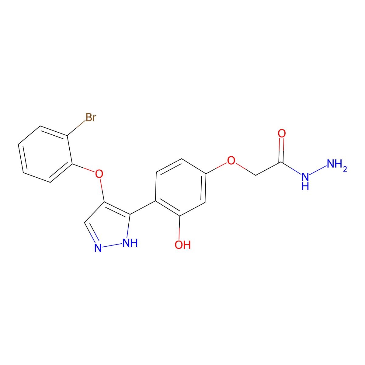 2-(4-(4-(2-bromophenoxy)-1H-pyrazol-3-yl)-3-hydroxyphenoxy)acetohydrazide molecular structure, CAS 1010869-03-0