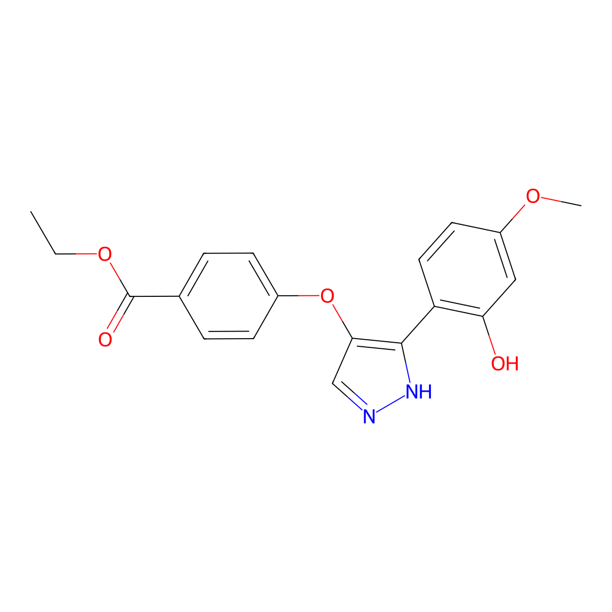 ethyl 4-((3-(2-hydroxy-4-methoxyphenyl)-1H-pyrazol-4-yl)oxy)benzoate molecular structure, CAS 1010869-14-3