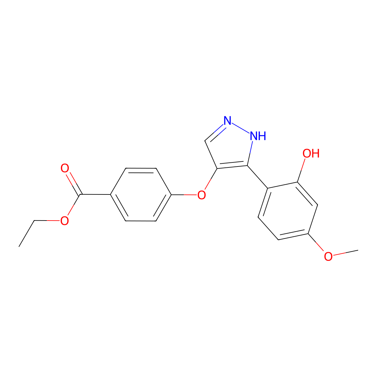ethyl 4-((3-(2-hydroxy-4-methoxyphenyl)-1H-pyrazol-4-yl)oxy)benzoate molecular structure, CAS 1010869-14-3