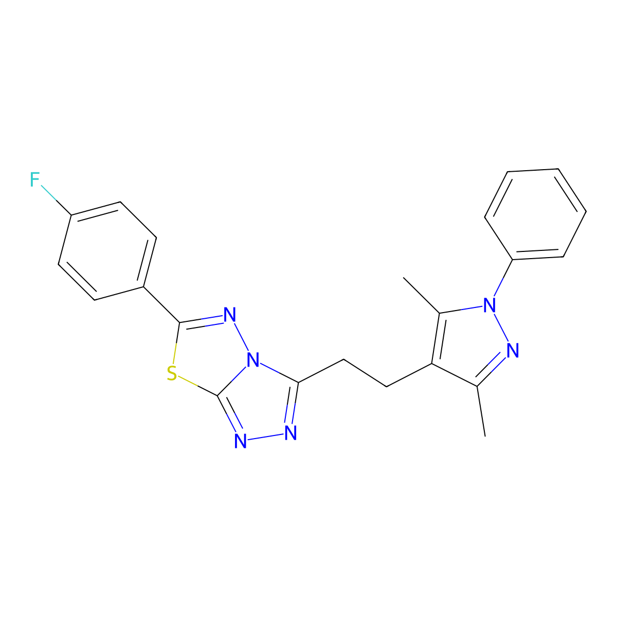 3-[2-(3,5-dimethyl-1-phenyl-1H-pyrazol-4-yl)ethyl]-6-(4-fluorophenyl)[1,2,4]triazolo[3,4-b][1,3,4]thiadiazole molecular structure, CAS 1010869-20-1