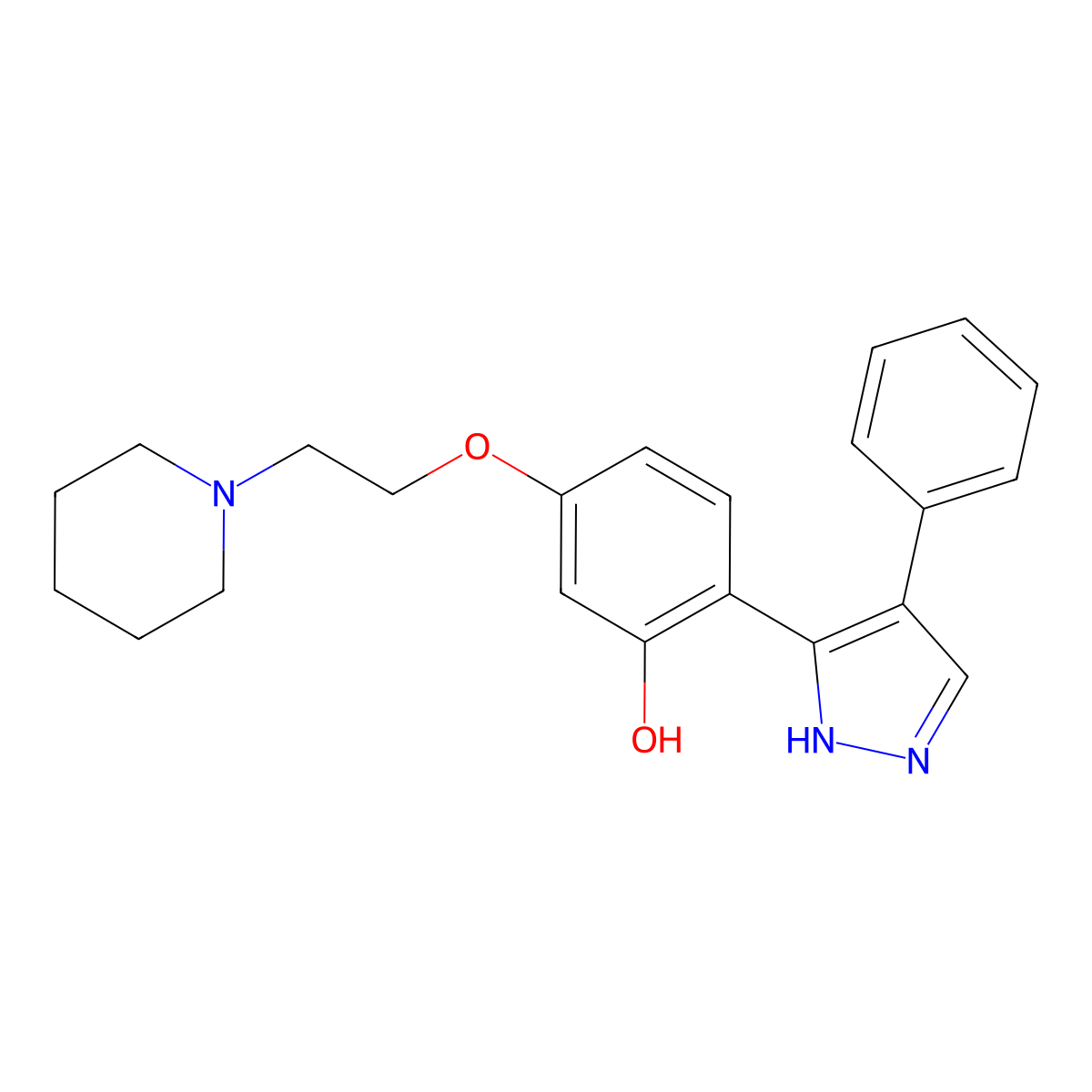 2-(4-Phenyl-1H-pyrazol-3-YL)-5-[2-(piperidin-1-YL)ethoxy]phenol molecular structure, CAS 1010869-23-4