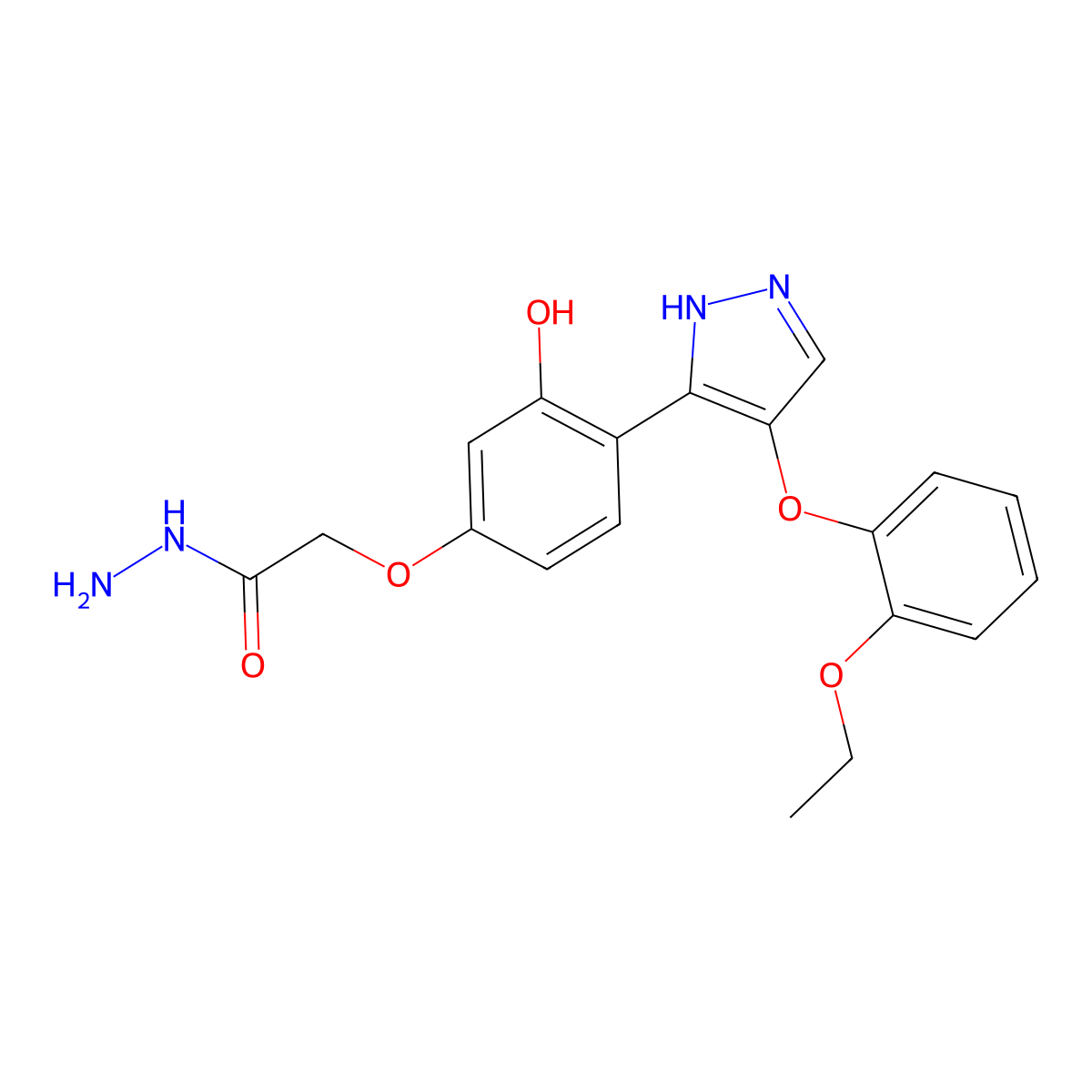 2-{4-[4-(2-ethoxyphenoxy)-1H-pyrazol-5-yl]-3-hydroxyphenoxy}acetohydrazide molecular structure, CAS 1010869-29-0
