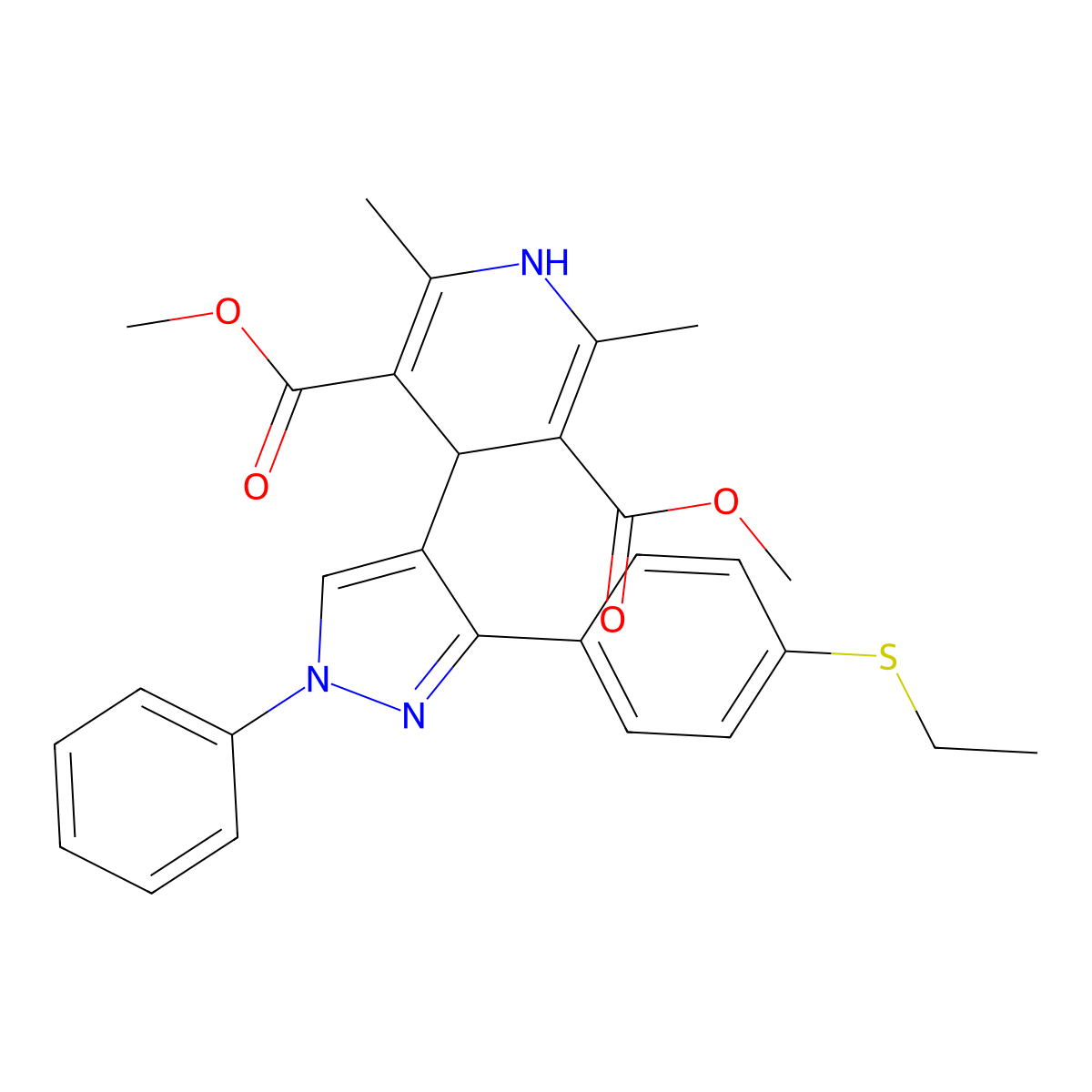 dimethyl 4-{3-[4-(ethylsulfanyl)phenyl]-1-phenyl-1H-pyrazol-4-yl}-2,6-dimethyl-1,4-dihydropyridine-3,5-dicarboxylate molecular structure, CAS 1010869-62-1