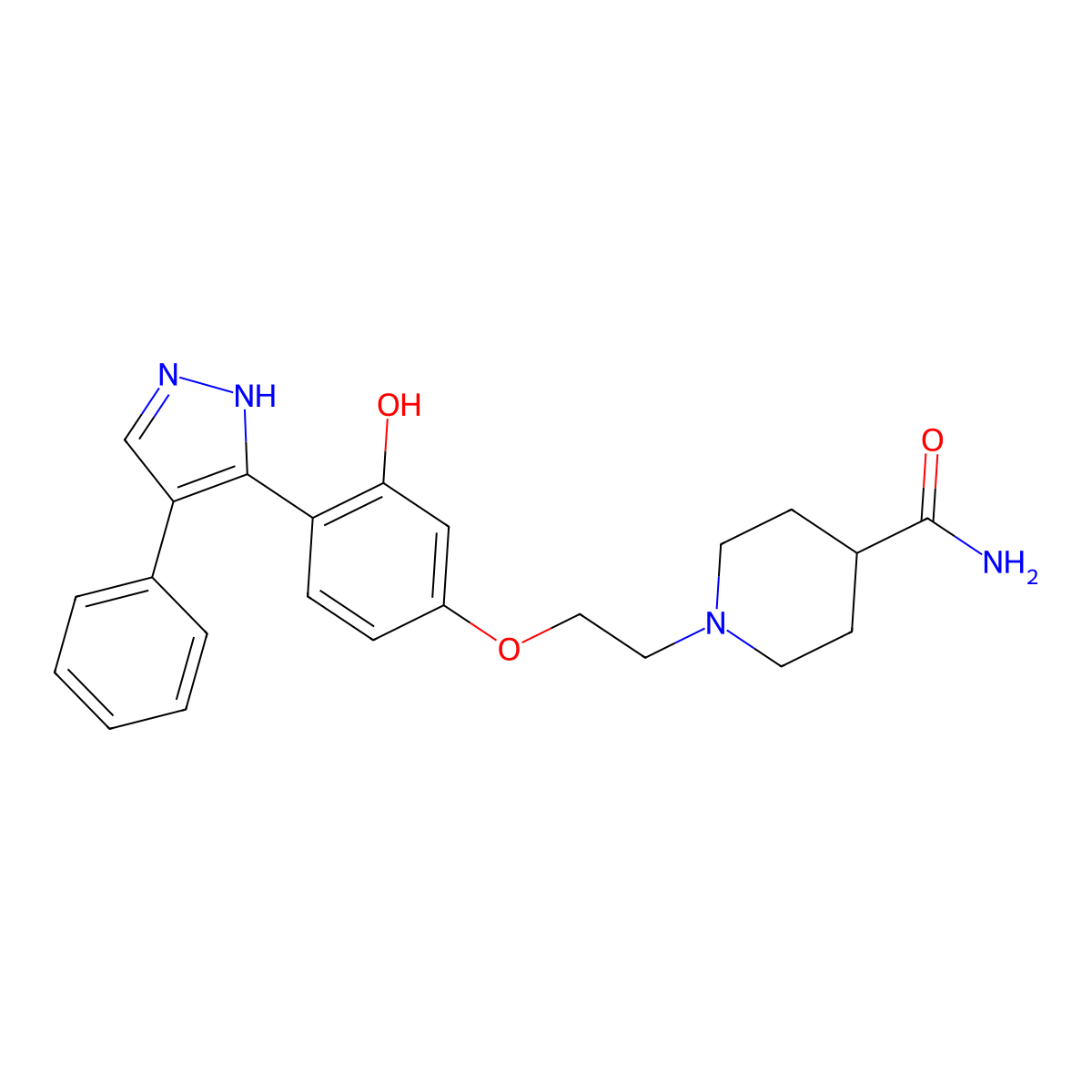 1-(2-(3-hydroxy-4-(4-phenyl-1H-pyrazol-3-yl)phenoxy)ethyl)piperidine-4-carboxamide molecular structure, CAS 1010869-76-7