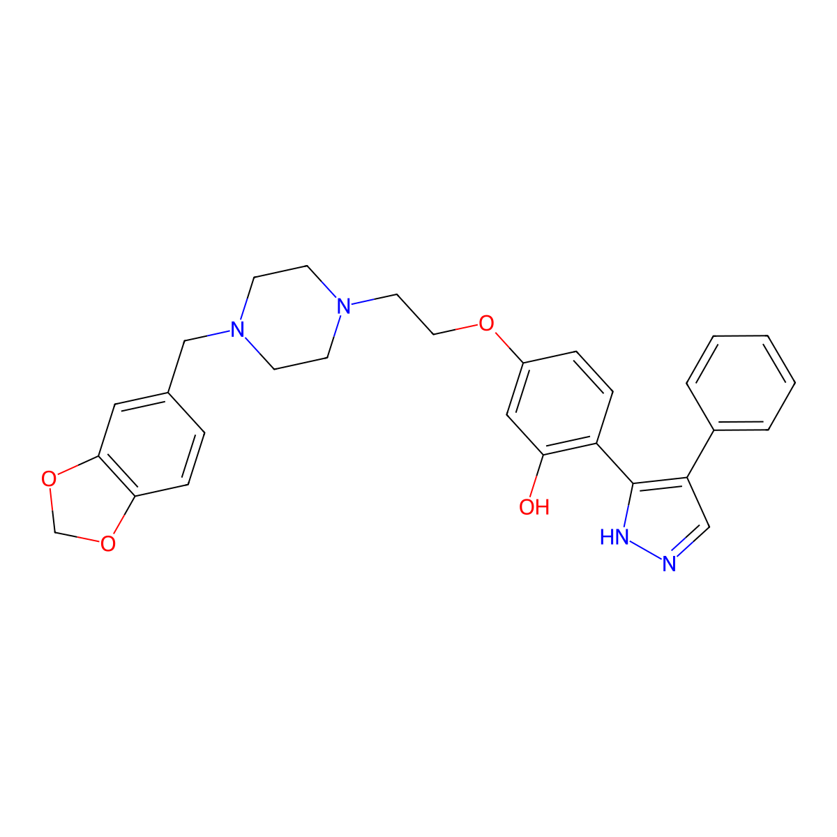 5-(2-(4-(benzo[d][1,3]dioxol-5-ylmethyl)piperazin-1-yl)ethoxy)-2-(4-phenyl-1H-pyrazol-3-yl)phenol molecular structure, CAS 1010869-82-5
