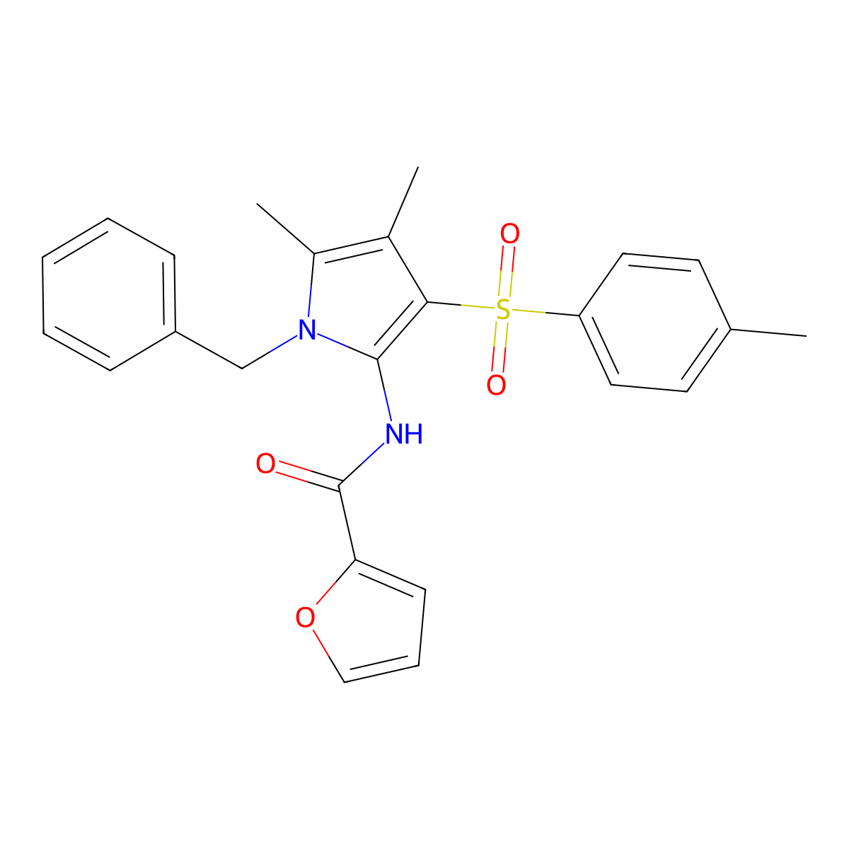 N-{1-benzyl-4,5-dimethyl-3-[(4-methylphenyl)sulfonyl]-1H-pyrrol-2-yl}furan-2-carboxamide molecular structure, CAS 1010870-15-1