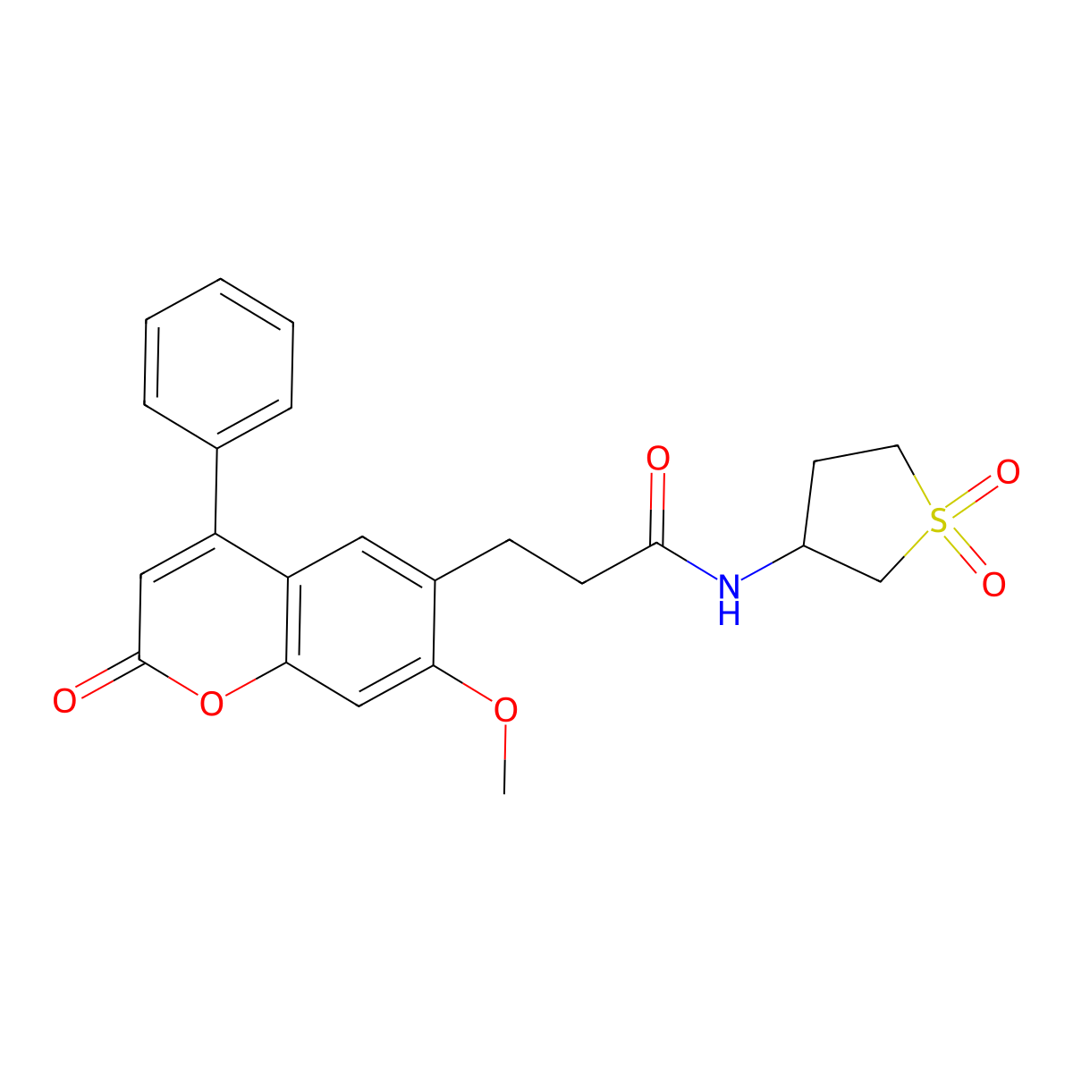 N-(1,1-dioxidotetrahydrothiophen-3-yl)-3-(7-methoxy-2-oxo-4-phenyl-2H-chromen-6-yl)propanamide molecular structure, CAS 1010870-44-6