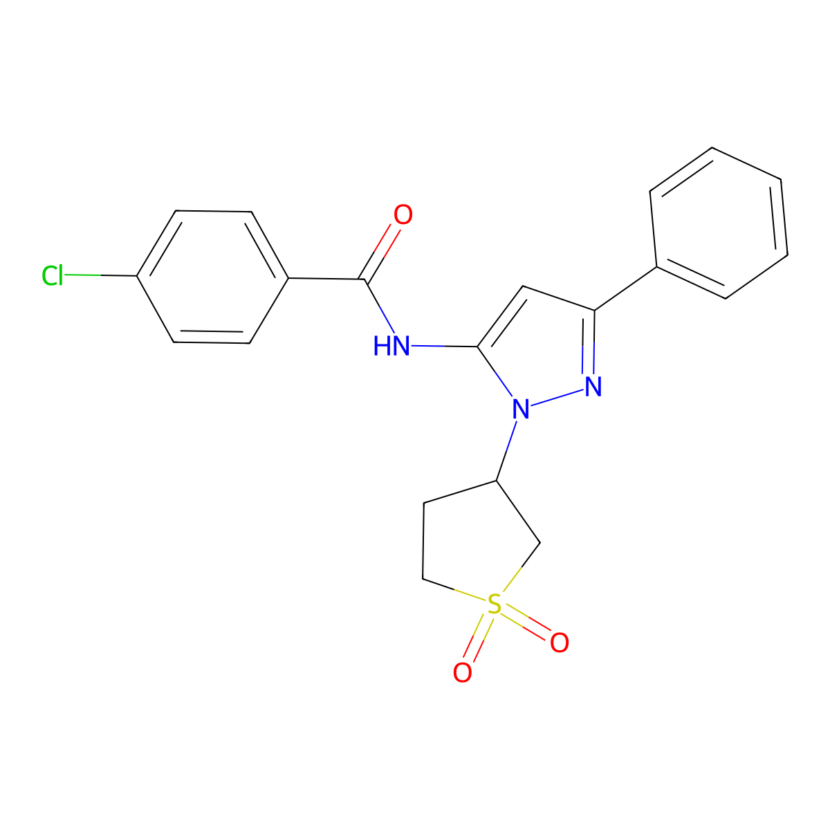 4-chloro-N-(1-(1,1-dioxidotetrahydrothiophen-3-yl)-3-phenyl-1H-pyrazol-5-yl)benzamide molecular structure, CAS 1010870-53-7