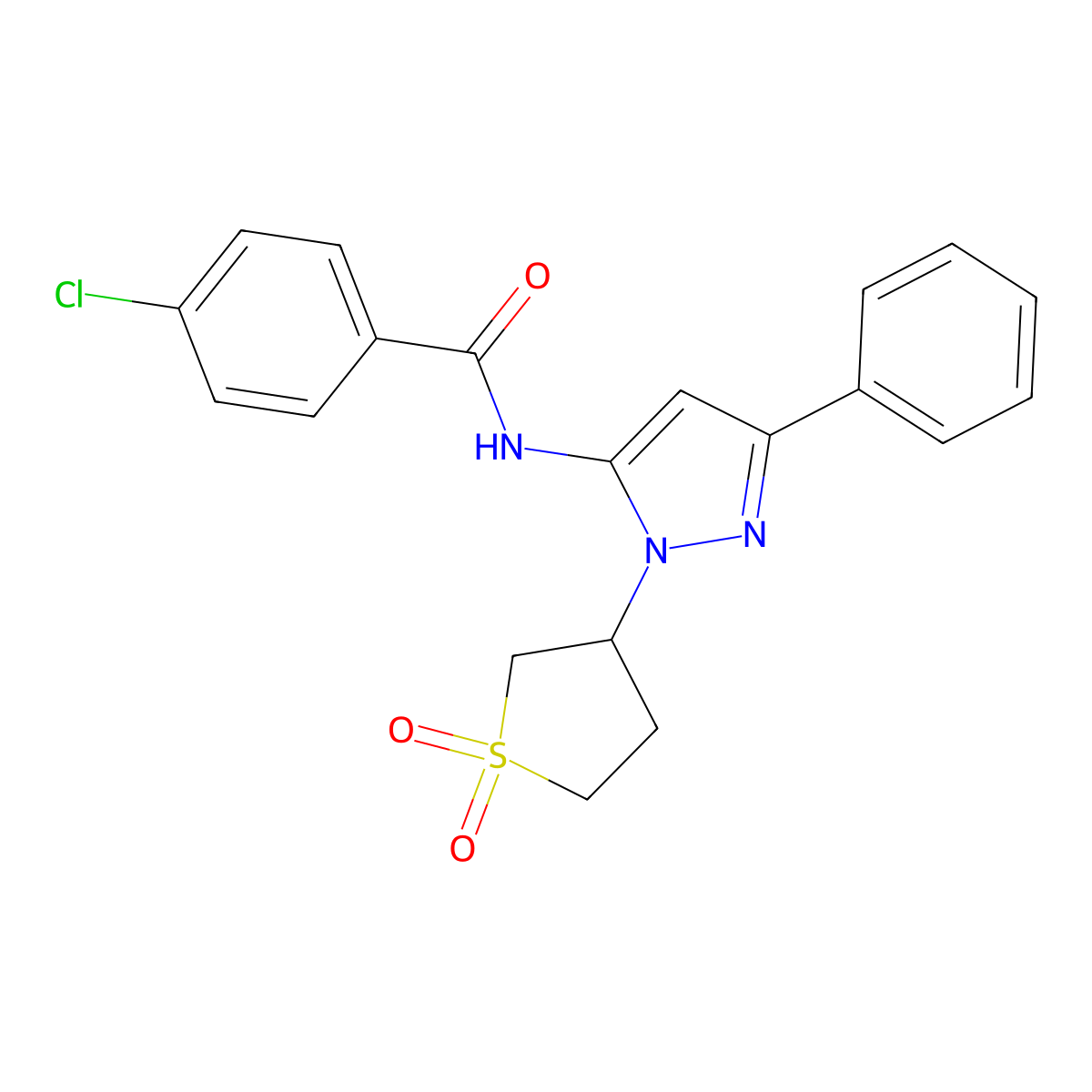 4-chloro-N-(1-(1,1-dioxidotetrahydrothiophen-3-yl)-3-phenyl-1H-pyrazol-5-yl)benzamide molecular structure, CAS 1010870-53-7
