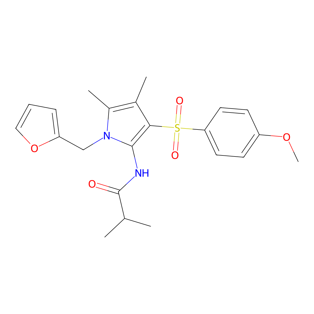 N-{1-(furan-2-ylmethyl)-3-[(4-methoxyphenyl)sulfonyl]-4,5-dimethyl-1H-pyrrol-2-yl}-2-methylpropanamide molecular structure, CAS 1010870-64-0