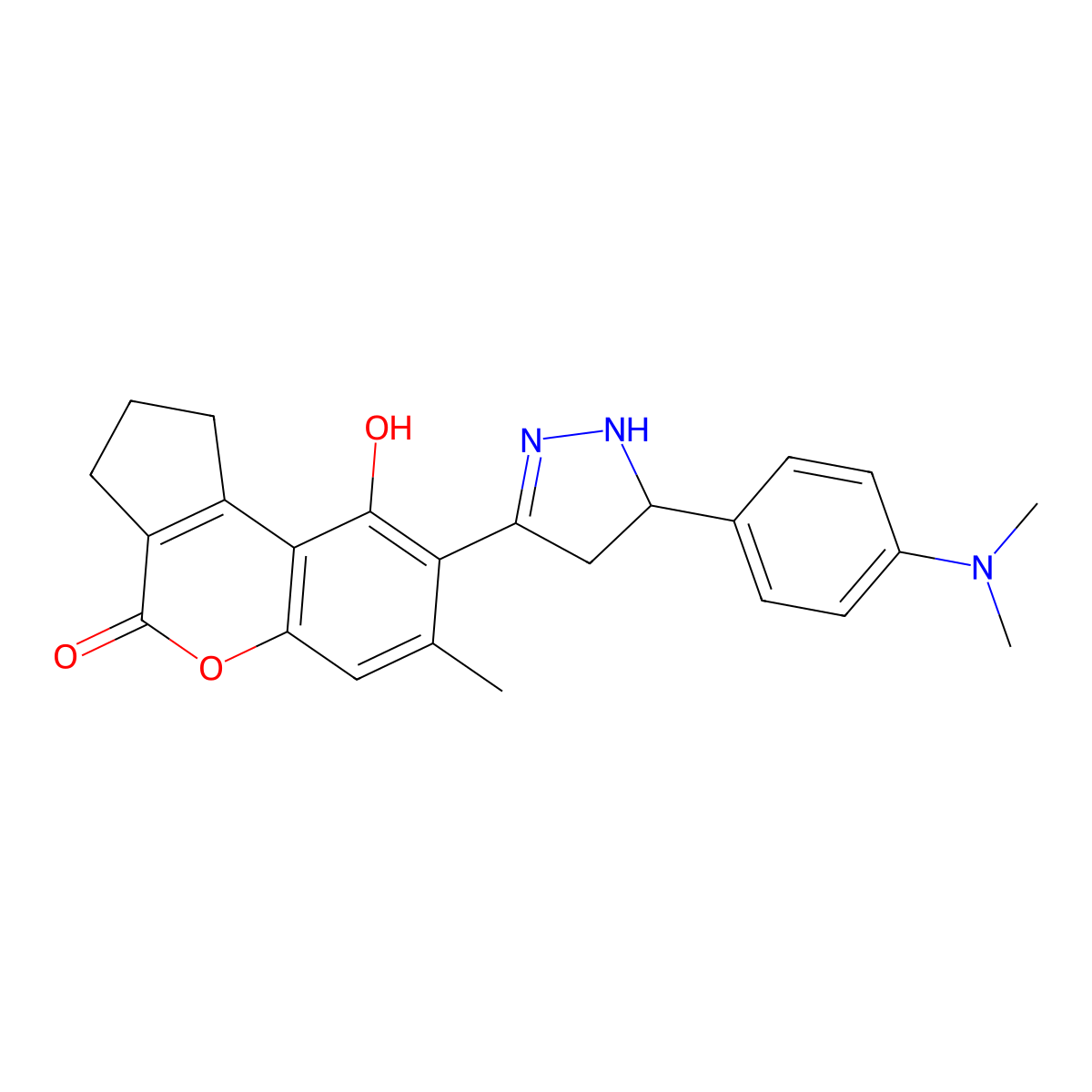 8-{5-[4-(dimethylamino)phenyl]-4,5-dihydro-1H-pyrazol-3-yl}-9-hydroxy-7-methyl-2,3-dihydrocyclopenta[c]chromen-4(1H)-one molecular structure, CAS 1010870-79-7