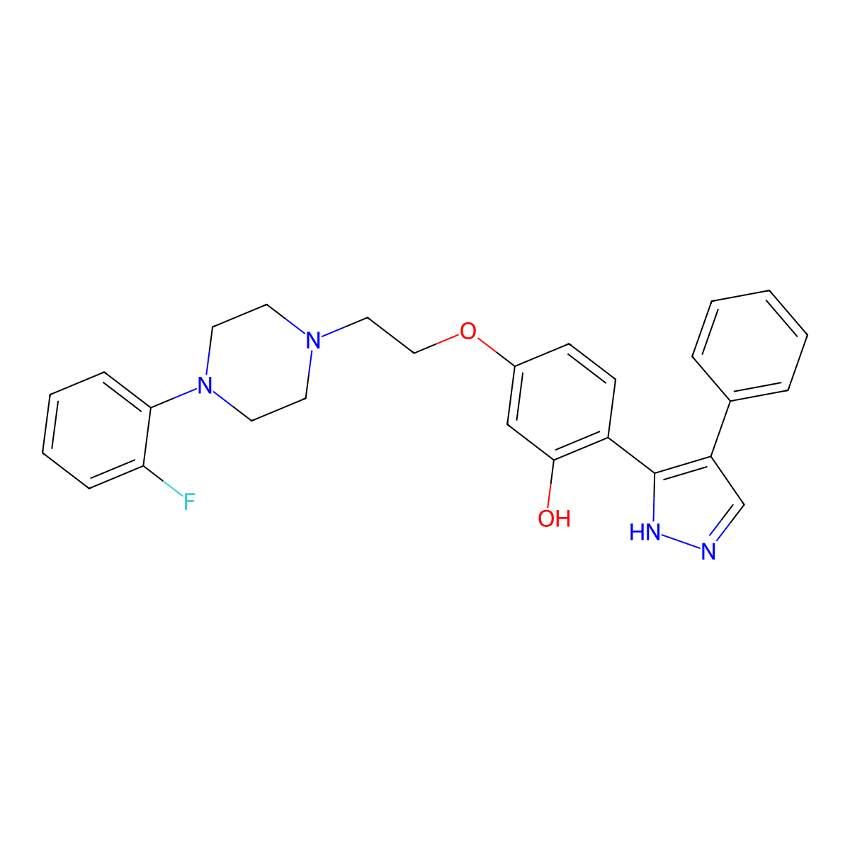5-{2-[4-(2-fluorophenyl)piperazin-1-yl]ethoxy}-2-(4-phenyl-1H-pyrazol-5-yl)phenol molecular structure, CAS 1010870-83-3