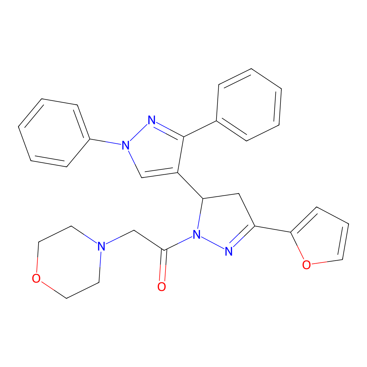 1-[3-(1,3-Diphenylpyrazol-4-yl)-5-(furan-2-yl)-3,4-dihydropyrazol-2-yl]-2-morpholin-4-ylethanone molecular structure, CAS 1010870-86-6