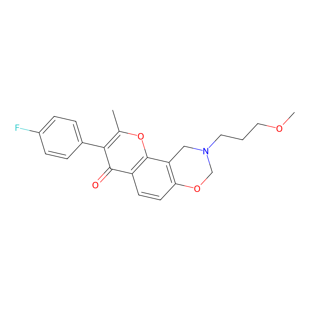 3-(4-fluorophenyl)-9-(3-methoxypropyl)-2-methyl-9,10-dihydrochromeno[8,7-e][1,3]oxazin-4(8H)-one molecular structure, CAS 1010870-92-4