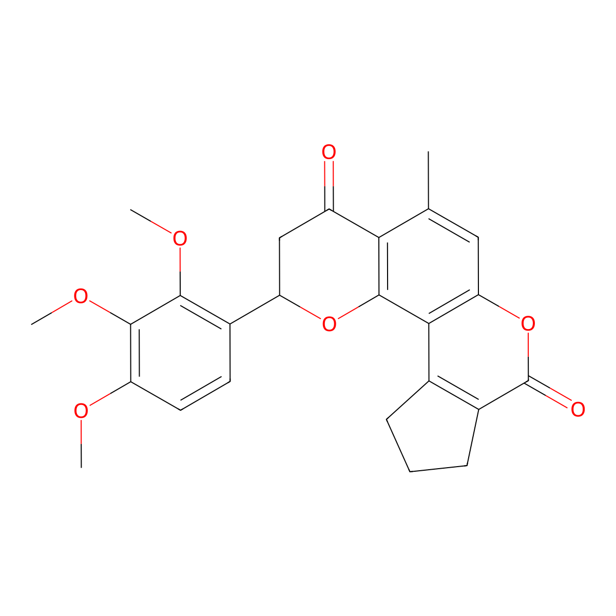 5-methyl-2-(2,3,4-trimethoxyphenyl)-10,11-dihydro-2H-cyclopenta[c]pyrano[2,3-f]chromene-4,8(3H,9H)-dione molecular structure, CAS 1010870-97-9