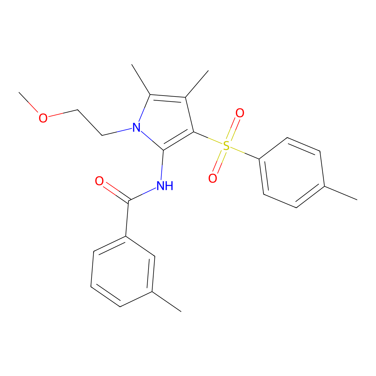 N-{1-(2-methoxyethyl)-4,5-dimethyl-3-[(4-methylphenyl)sulfonyl]-1H-pyrrol-2-yl}-3-methylbenzamide molecular structure, CAS 1010871-36-9