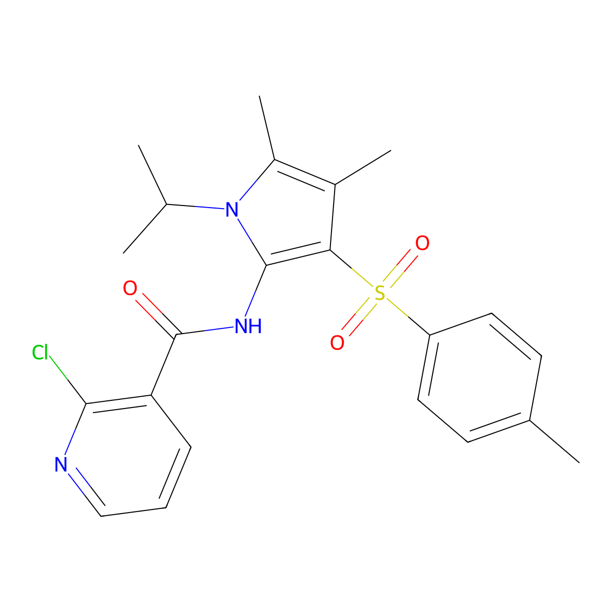2-chloro-N-{4,5-dimethyl-3-[(4-methylphenyl)sulfonyl]-1-(propan-2-yl)-1H-pyrrol-2-yl}pyridine-3-carboxamide molecular structure, CAS 1010871-38-1