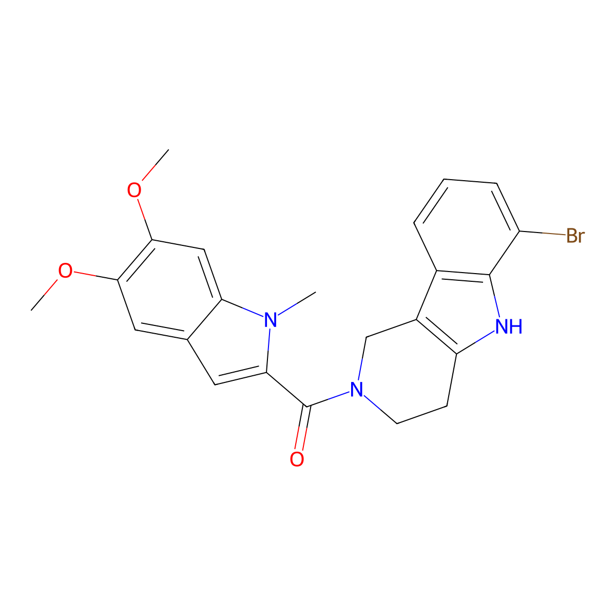 (6-bromo-1,3,4,5-tetrahydro-2H-pyrido[4,3-b]indol-2-yl)(5,6-dimethoxy-1-methyl-1H-indol-2-yl)methanone molecular structure, CAS 1010871-41-6