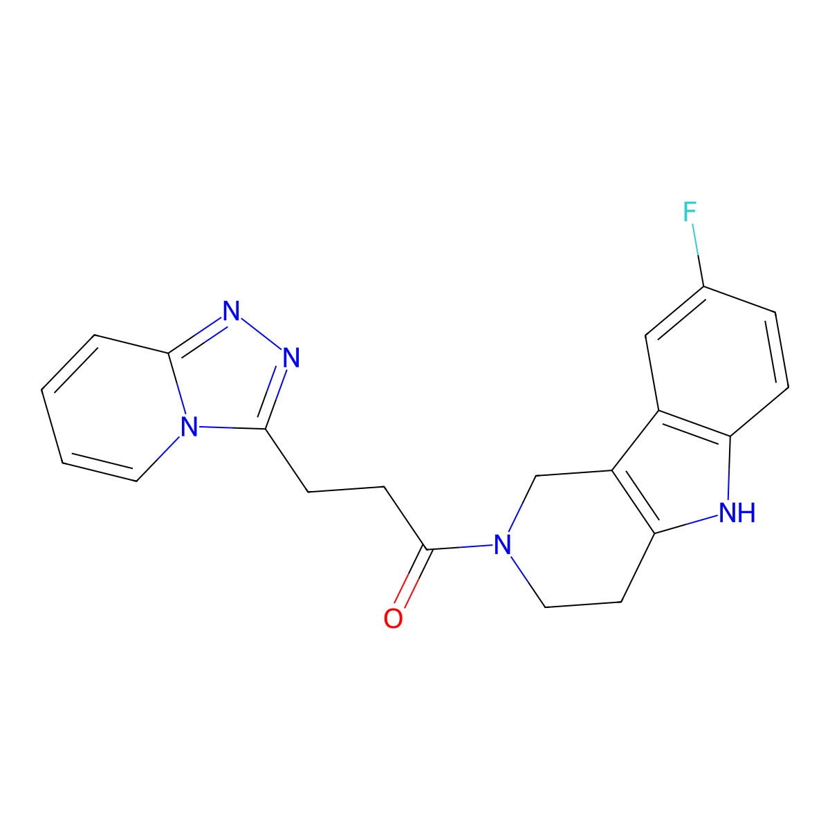 1-(8-fluoro-1,3,4,5-tetrahydro-2H-pyrido[4,3-b]indol-2-yl)-3-([1,2,4]triazolo[4,3-a]pyridin-3-yl)propan-1-one molecular structure, CAS 1010871-44-9