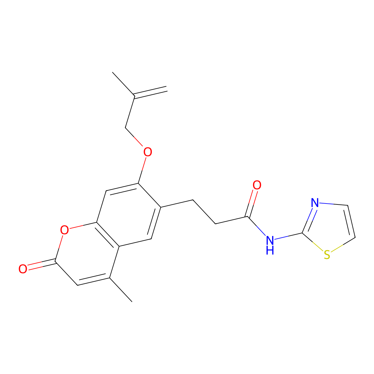 3-{4-methyl-7-[(2-methylprop-2-en-1-yl)oxy]-2-oxo-2H-chromen-6-yl}-N-(1,3-thiazol-2-yl)propanamide molecular structure, CAS 1010871-57-4