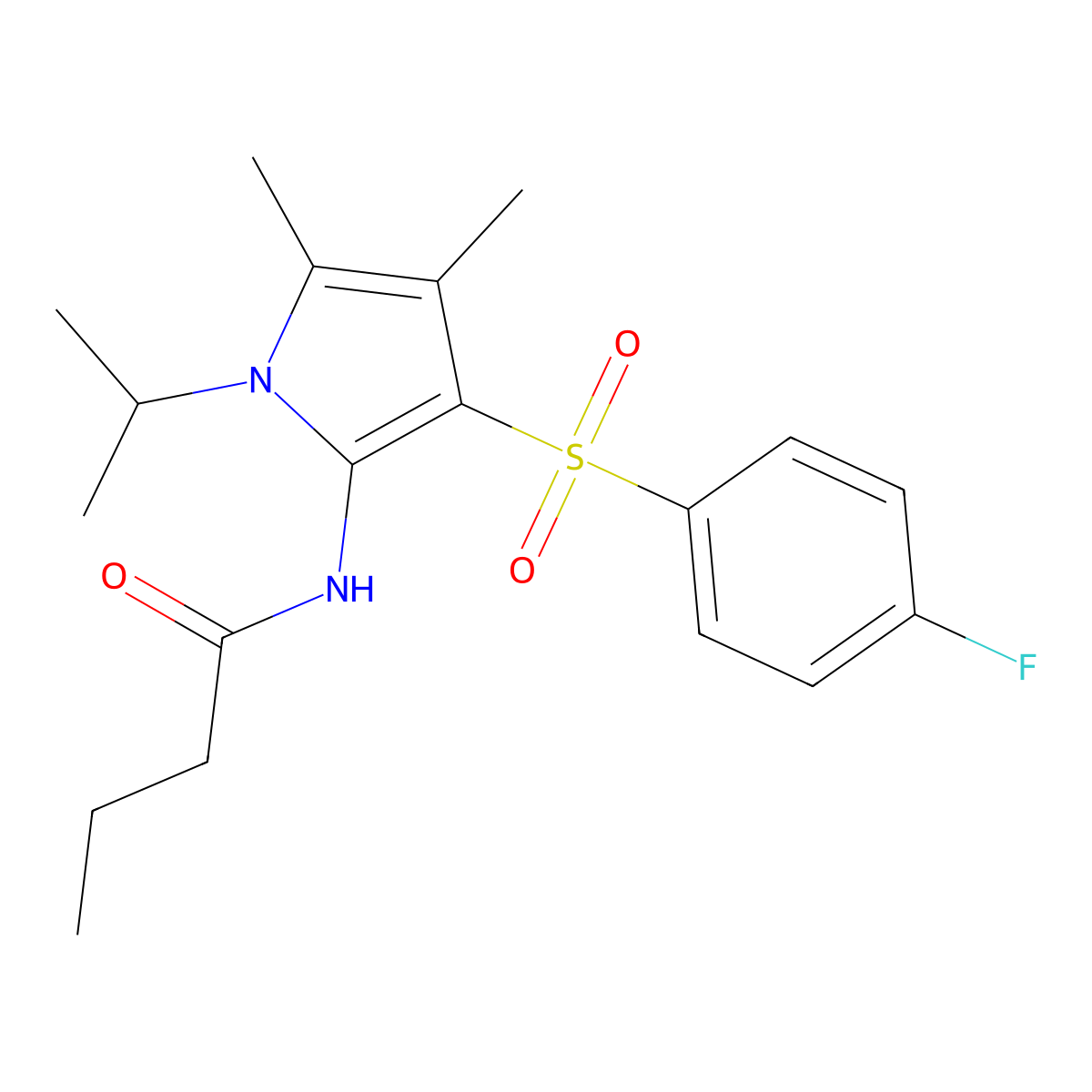N-{3-[(4-fluorophenyl)sulfonyl]-4,5-dimethyl-1-(propan-2-yl)-1H-pyrrol-2-yl}butanamide molecular structure, CAS 1010871-68-7