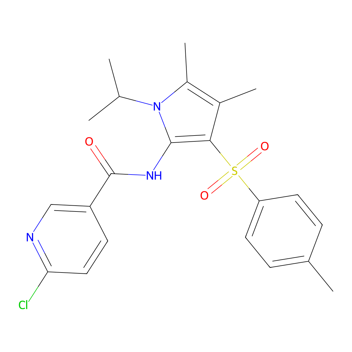 6-chloro-N-{4,5-dimethyl-3-[(4-methylphenyl)sulfonyl]-1-(propan-2-yl)-1H-pyrrol-2-yl}pyridine-3-carboxamide molecular structure, CAS 1010871-72-3