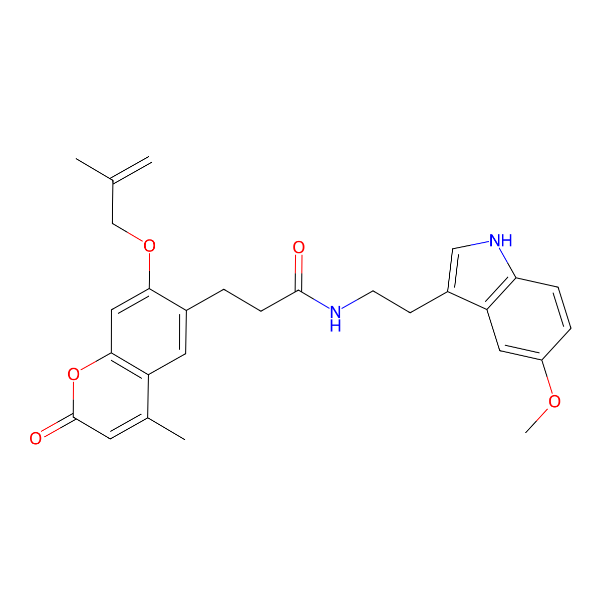 N-[2-(5-methoxy-1H-indol-3-yl)ethyl]-3-{4-methyl-7-[(2-methylprop-2-en-1-yl)oxy]-2-oxo-2H-chromen-6-yl}propanamide molecular structure, CAS 1010871-73-4
