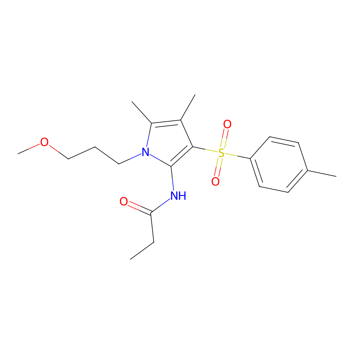 N-{1-(3-methoxypropyl)-4,5-dimethyl-3-[(4-methylphenyl)sulfonyl]-1H-pyrrol-2-yl}propanamide molecular structure, CAS 1010872-07-7