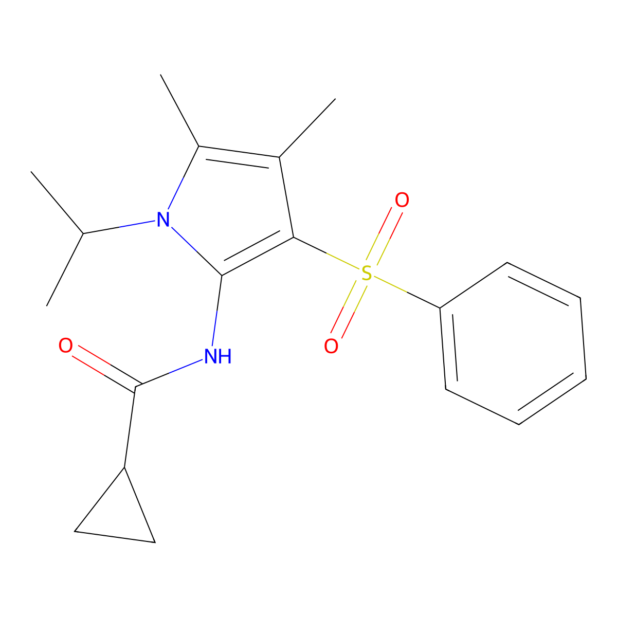 N-[4,5-dimethyl-3-(phenylsulfonyl)-1-(propan-2-yl)-1H-pyrrol-2-yl]cyclopropanecarboxamide molecular structure, CAS 1010872-19-1