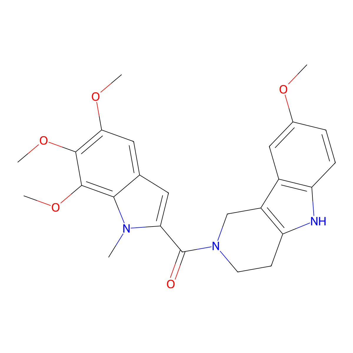 (8-methoxy-1,3,4,5-tetrahydro-2H-pyrido[4,3-b]indol-2-yl)(5,6,7-trimethoxy-1-methyl-1H-indol-2-yl)methanone molecular structure, CAS 1010872-37-3