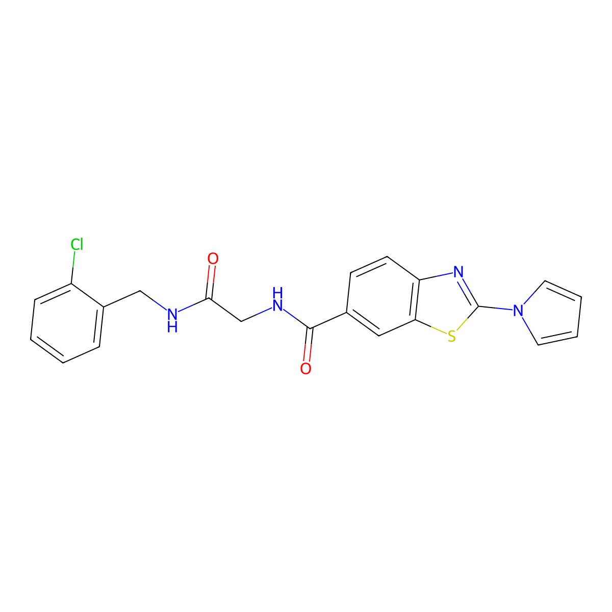 N-{2-[(2-chlorobenzyl)amino]-2-oxoethyl}-2-(1H-pyrrol-1-yl)-1,3-benzothiazole-6-carboxamide molecular structure, CAS 1010872-38-4