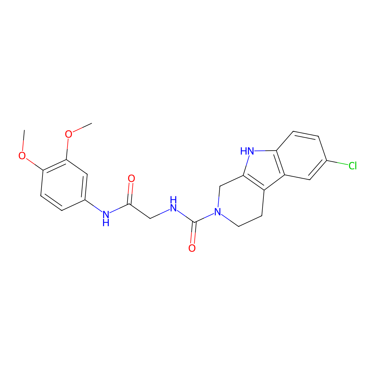6-chloro-N-{2-[(3,4-dimethoxyphenyl)amino]-2-oxoethyl}-1,3,4,9-tetrahydro-2H-beta-carboline-2-carboxamide molecular structure, CAS 1010872-42-0