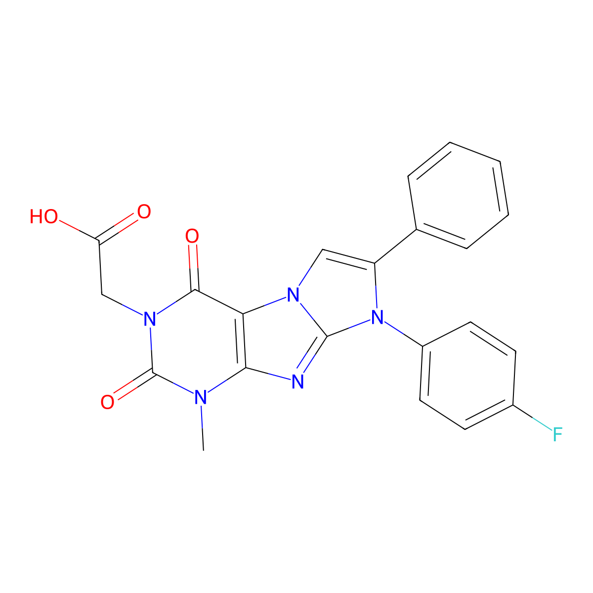 2-(8-(4-fluorophenyl)-1-methyl-2,4-dioxo-7-phenyl-1H-imidazo[2,1-f]purin-3(2H,4H,8H)-yl)acetic acid molecular structure, CAS 1010872-43-1