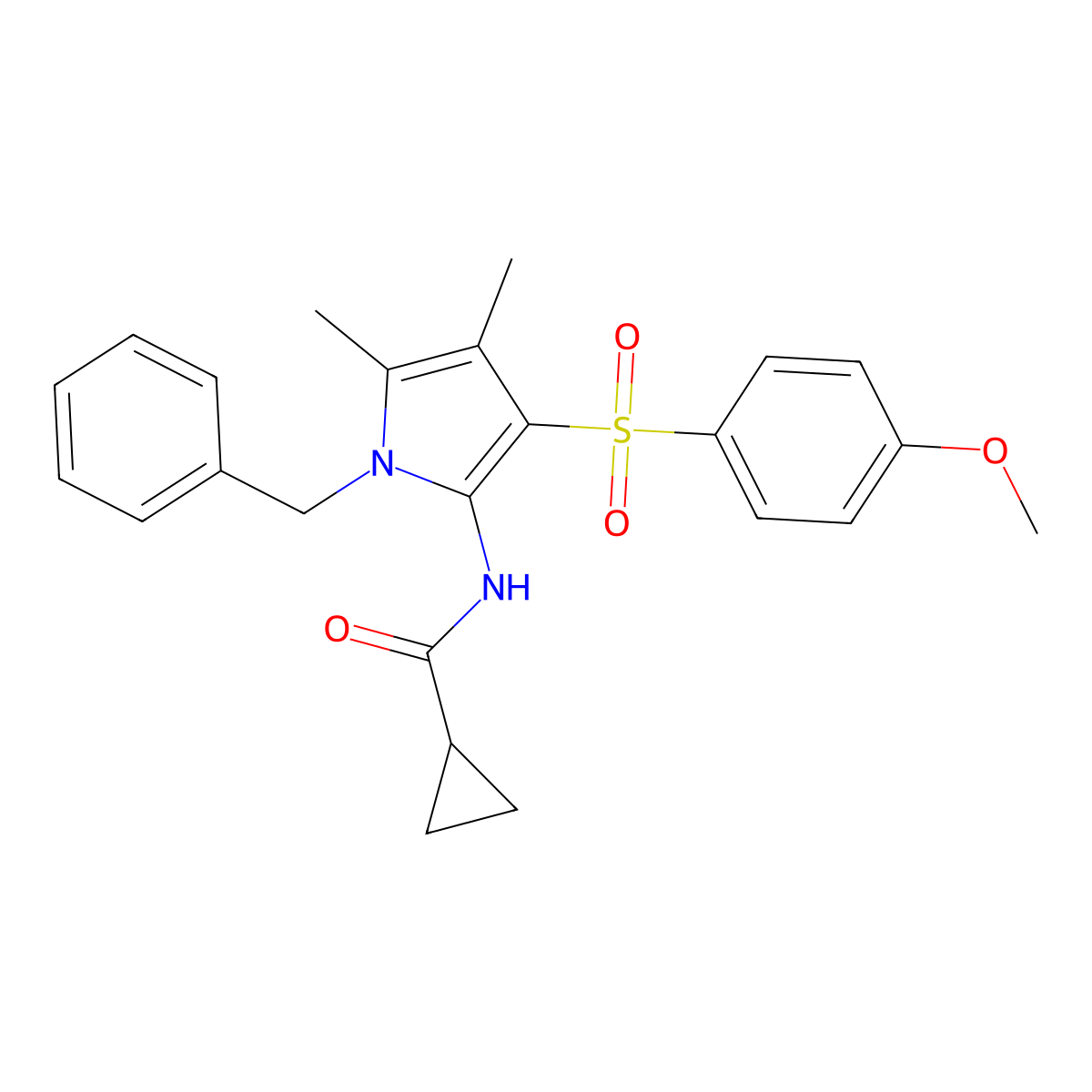 N-{1-benzyl-3-[(4-methoxyphenyl)sulfonyl]-4,5-dimethyl-1H-pyrrol-2-yl}cyclopropanecarboxamide molecular structure, CAS 1010872-54-4