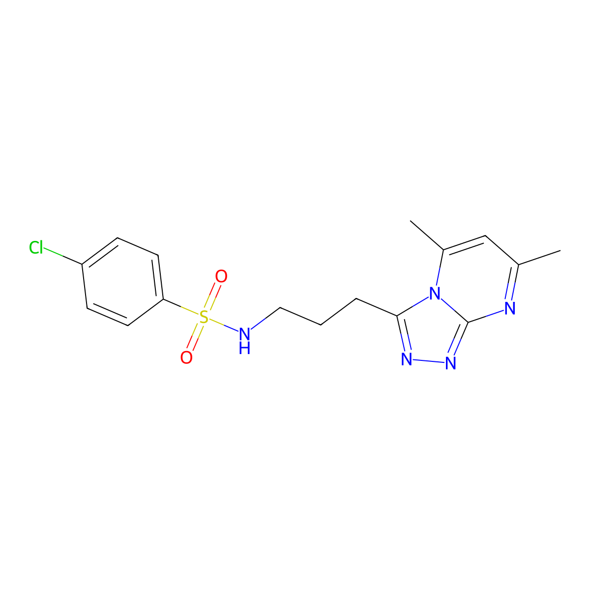 4-chloro-N-[3-(5,7-dimethyl[1,2,4]triazolo[4,3-a]pyrimidin-3-yl)propyl]benzenesulfonamide molecular structure, CAS 1010872-67-9