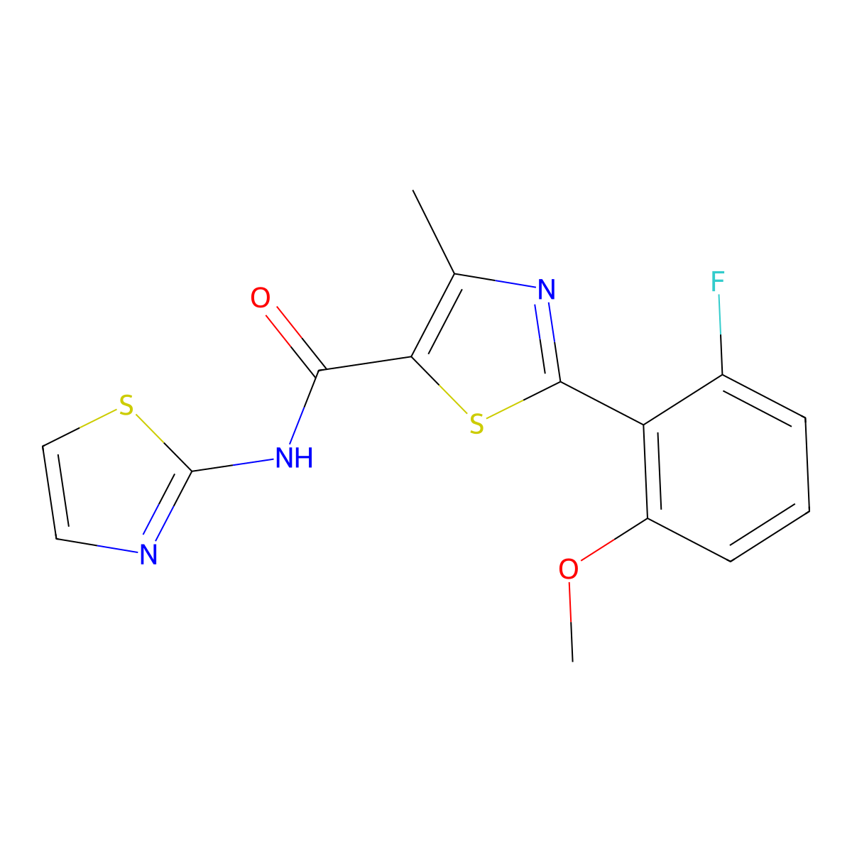 2-(2-fluoro-6-methoxyphenyl)-4-methyl-N-(1,3-thiazol-2-yl)-1,3-thiazole-5-carboxamide molecular structure, CAS 1010873-06-9