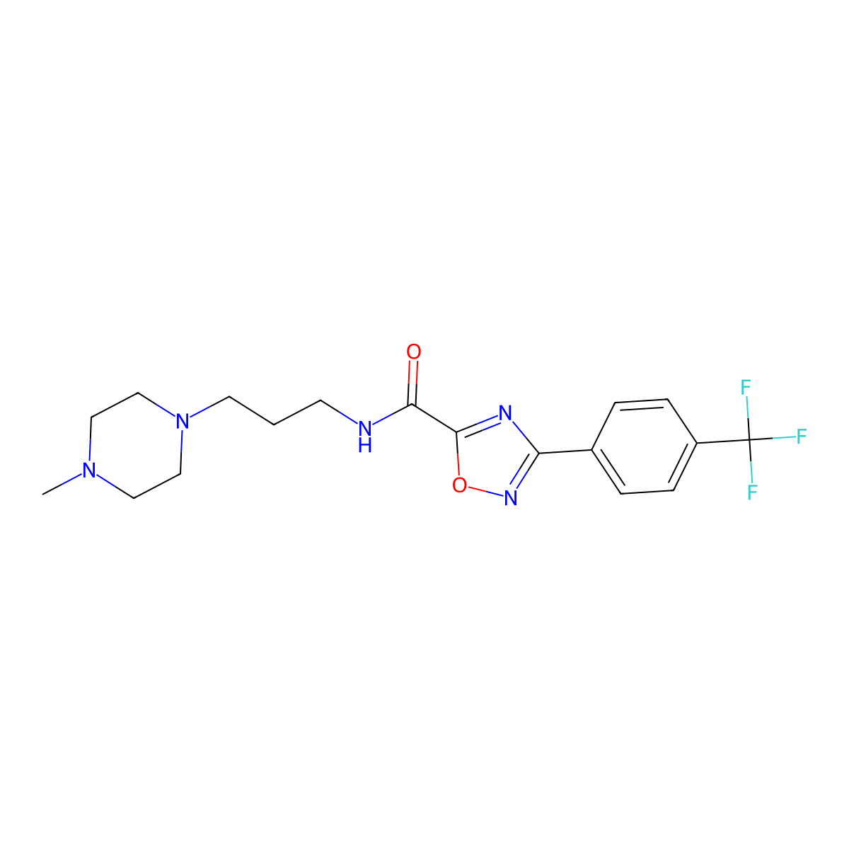 N-[3-(4-methylpiperazin-1-yl)propyl]-3-[4-(trifluoromethyl)phenyl]-1,2,4-oxadiazole-5-carboxamide molecular structure, CAS 1010873-12-7