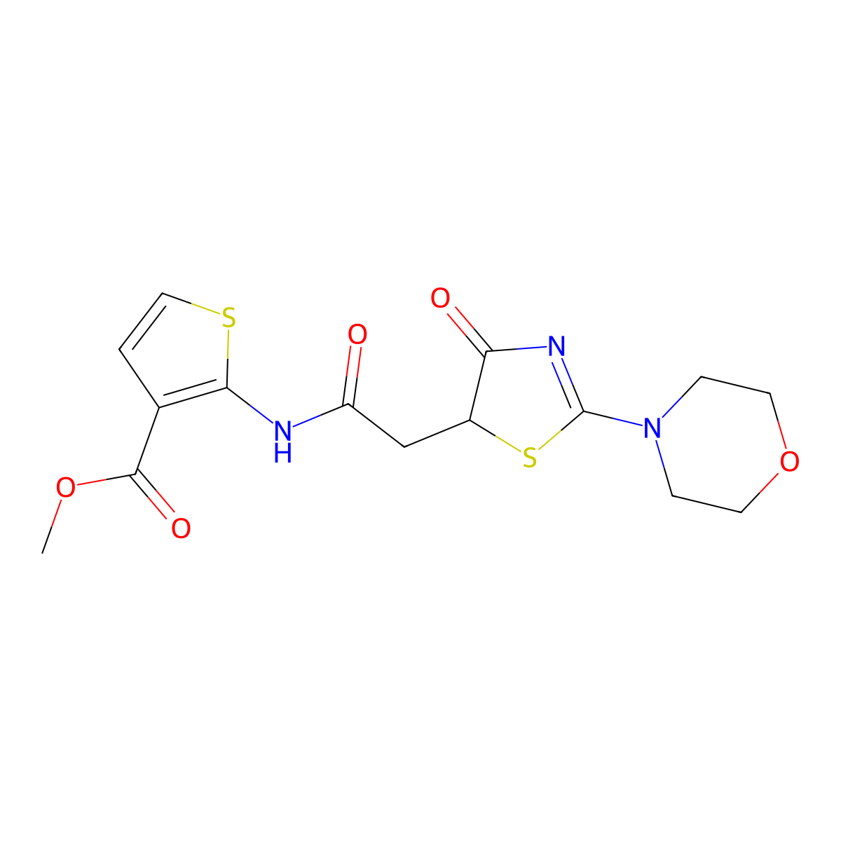 Methyl 2-(2-(2-morpholino-4-oxo-4,5-dihydrothiazol-5-yl)acetamido)thiophene-3-carboxylate molecular structure, CAS 1010873-25-2